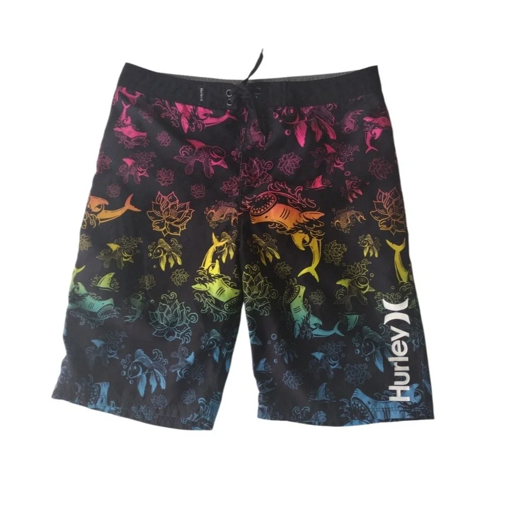 Hurley Koi‎ Fish Swim Trucks Shorts Men 20/30 Waist Colorful Surf Beach Pockets